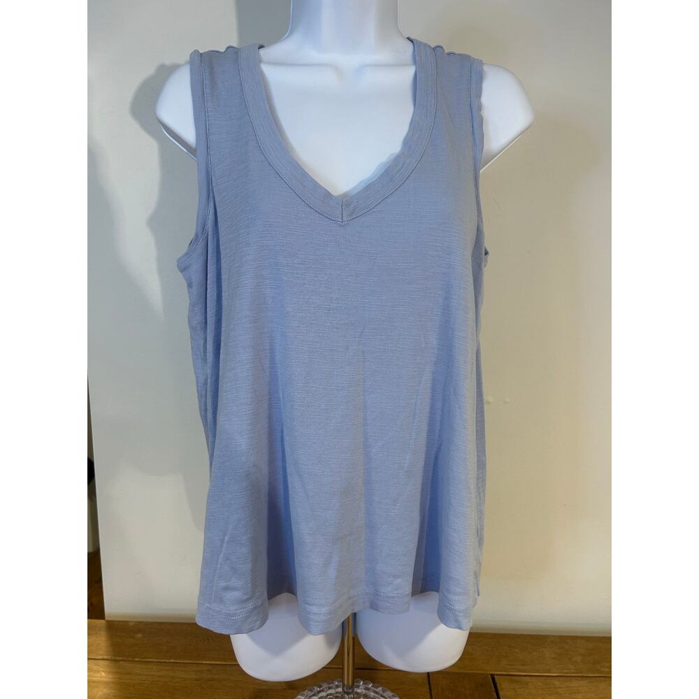 PACT Sz M Organic Cotton Light Blue Tank Shirt Woman Lightweight V Neck Summer